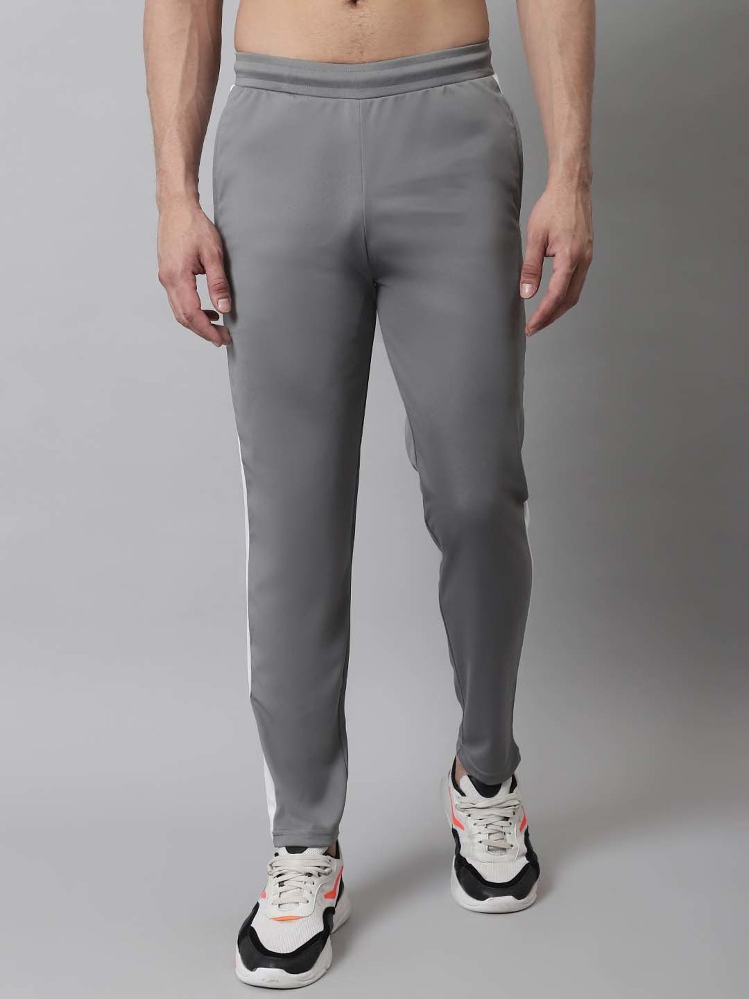 Jainish Grey Tapered Fit Striped Trackpants