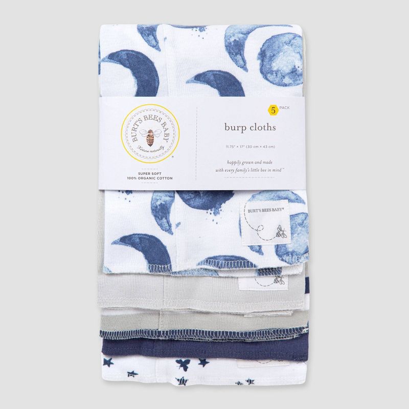 Burt's Bees Baby® Boys' 5pk Hello Moon Burp Cloth - Navy