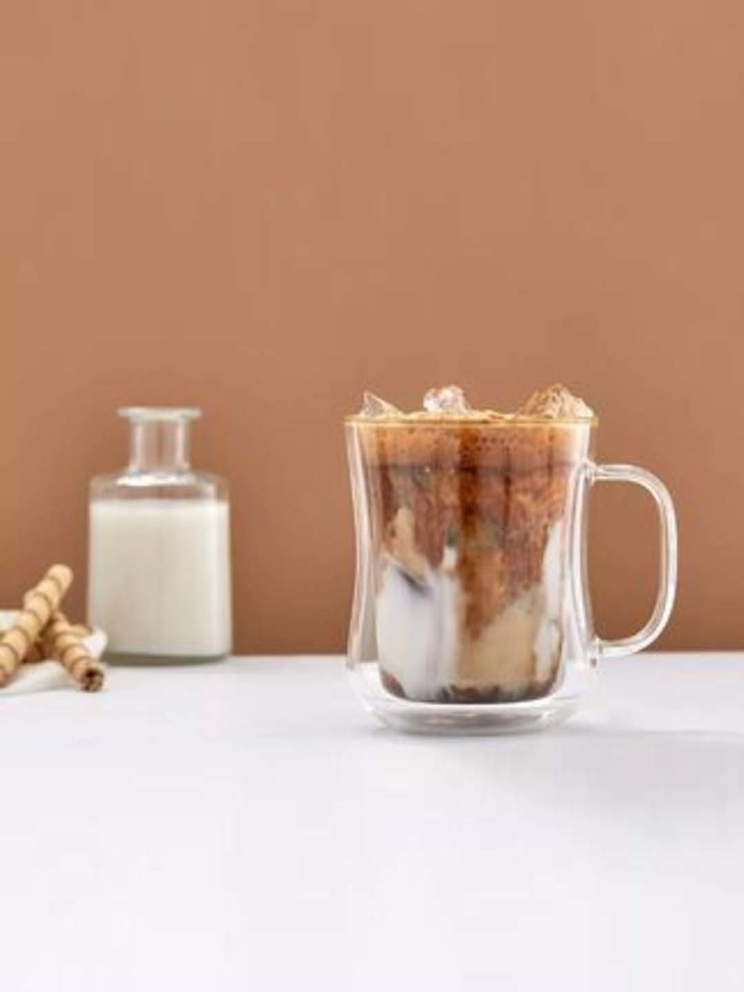 Femora Double Wall Transparent Glass Heat Resistant Coffee Mugs With Handle (0.24 L) - Set of 4