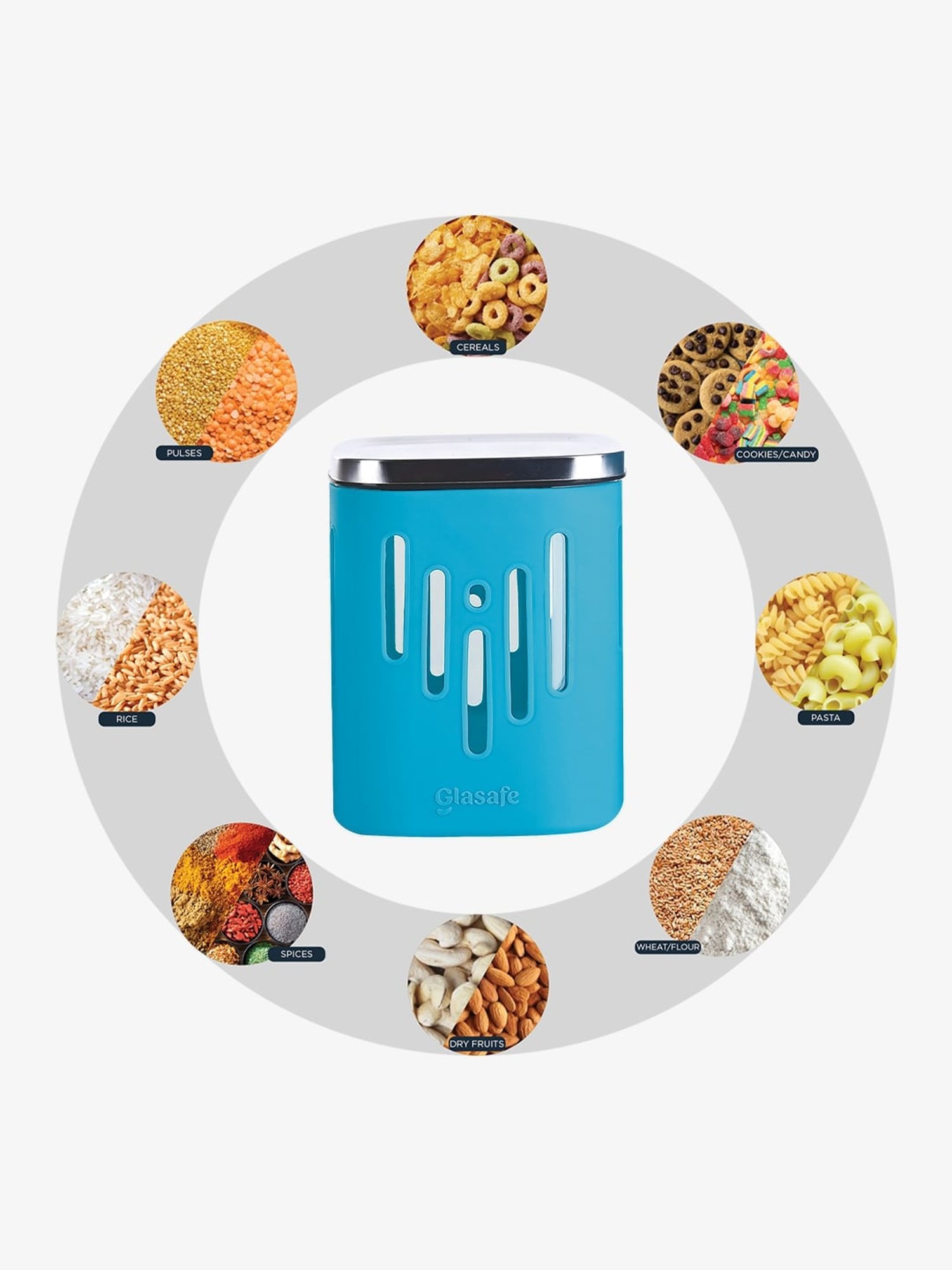 Glasafe 'O' Grip Tranquil Teal Borosilicate Containers - Set of 6 (900ml)