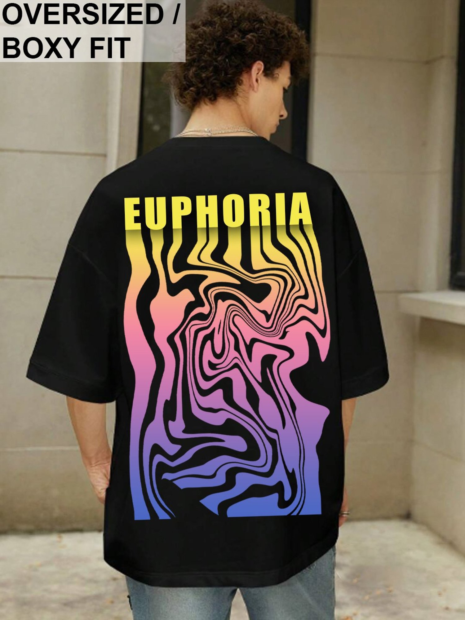 Rigo Black Loose Fit Graphic Print Oversized T-Shirt