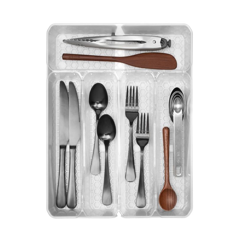 10"x13" Hexa 5-Divider Expandable Silverware Tray (Expands up to 16.75") Clear - Spectrum Diversified