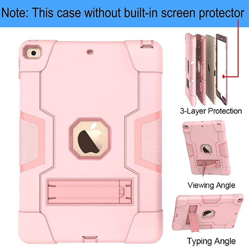 iPad 10.2 Case 2020 iPad 8th Generation Case/2019 iPad 7th Generation Case, Shockproof Rugged Protective Case with Kickstand, Rose Gold