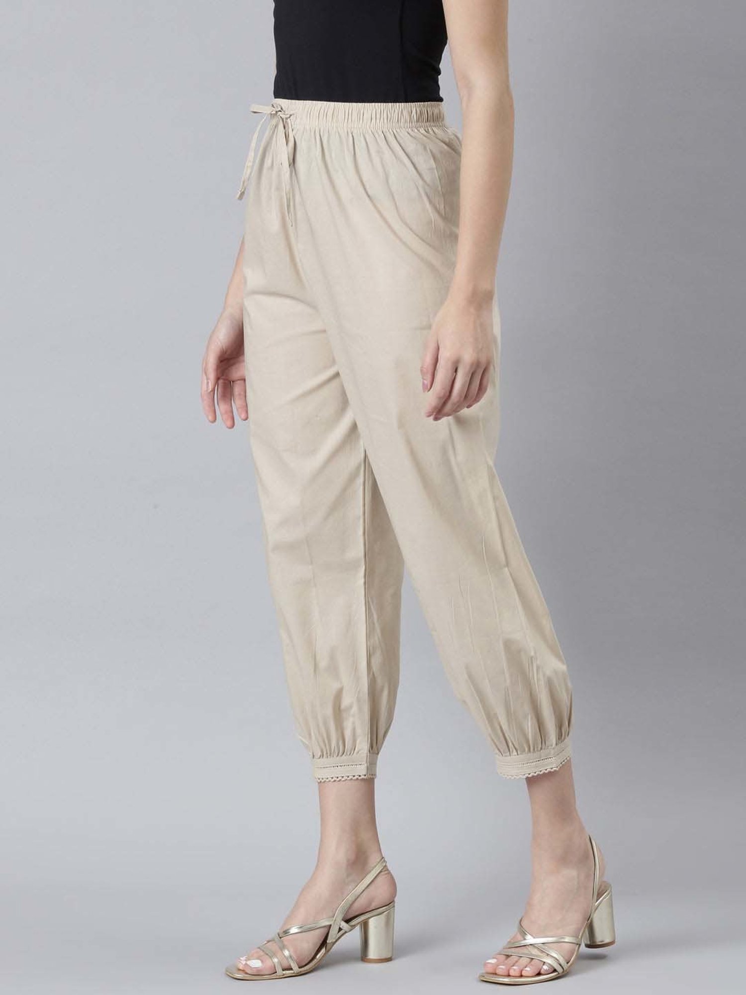 Go Colors! Beige Cotton Cropped Salwar