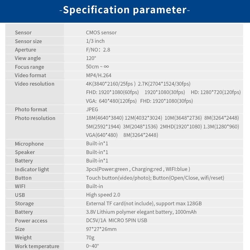 Digital Video Camera 4K WiFi 1080P HD Camcorder EP6 EP5 Head Wear Mini Cameras Video APP Remote Control Built-in Microphone