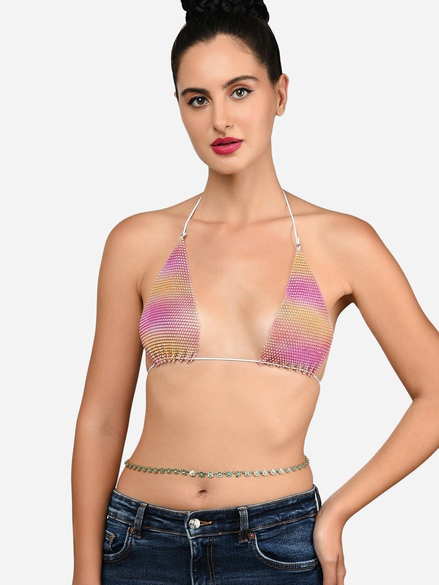 Zaveri Pearls Green Enamel Tiny Flowers Contemporary Kamarbandh-ZPFK16004