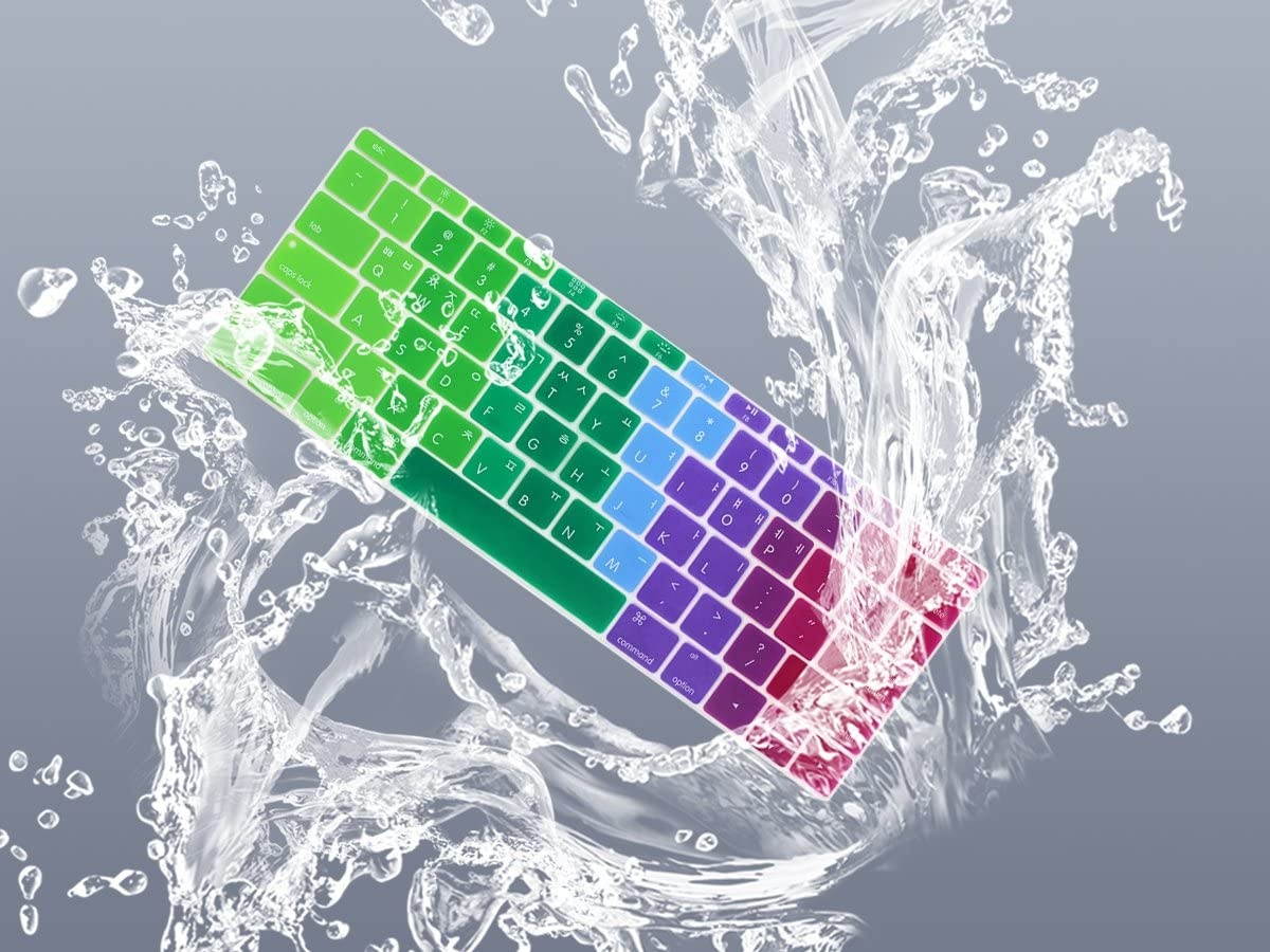 HRH Korean Language Silicone Keyboard Cover Skin for MacBook New Pro 13"A1708 A1988 No Touch Bar (2018 2017 2016)&MacBook 12"A1534 with Retina Display(2015)&A1931(2018)USA Keyboard Protector-Rainbow