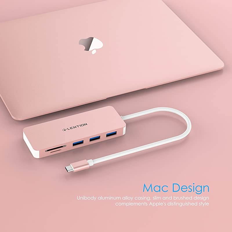USB C Hub with 3 USB 3.0 and SD/Micro SD Card Reader Compatible 2020-2016 MacBook Pro 13/15/16, New Mac Air/iPad Pro/Surface, ChromeBook, More, Multi-Port Type C Adapter (CB-C15, Rose Gold)