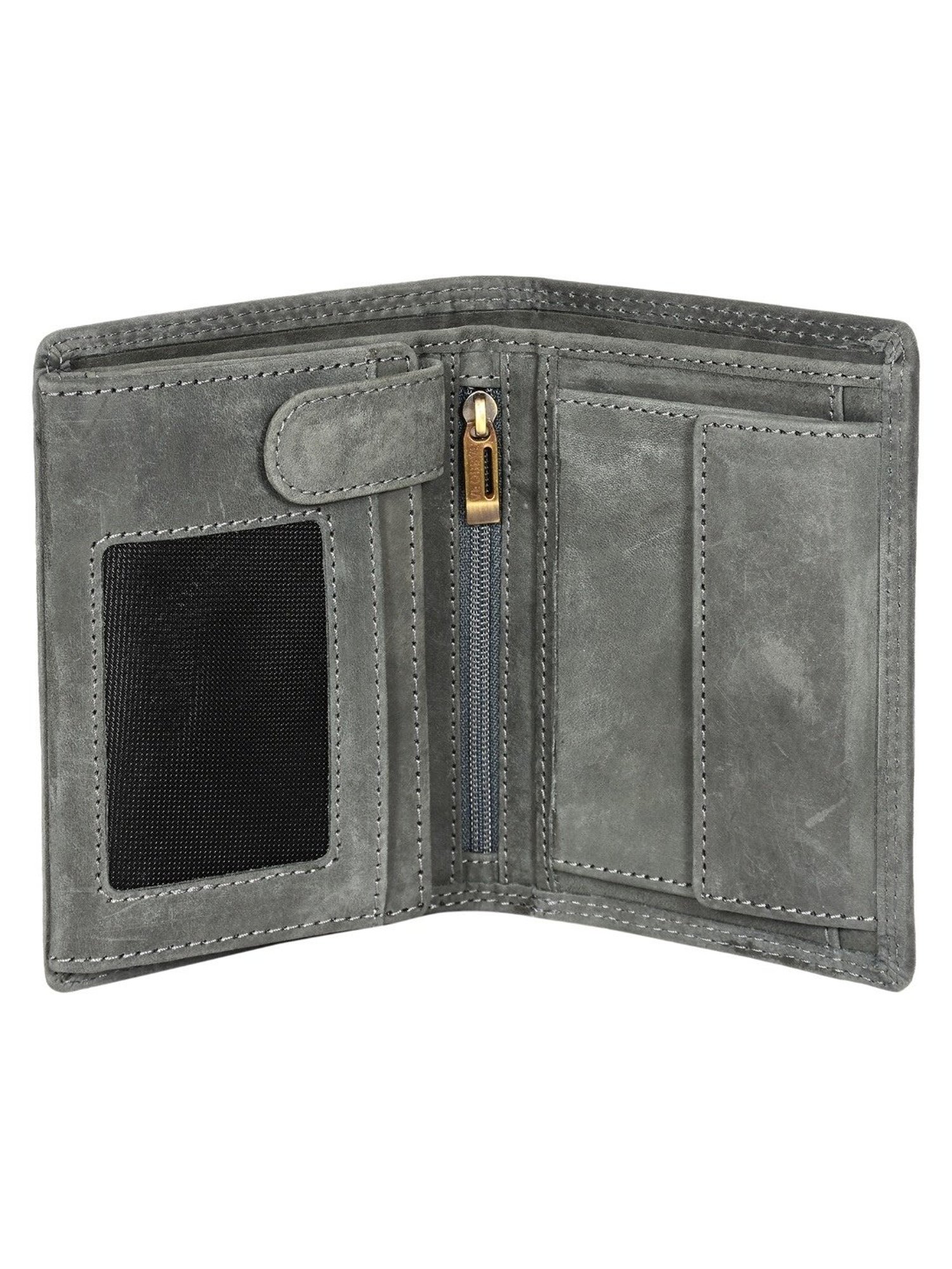 SASSORA ARLO Grey Leather Textured Bi-Fold Wallet