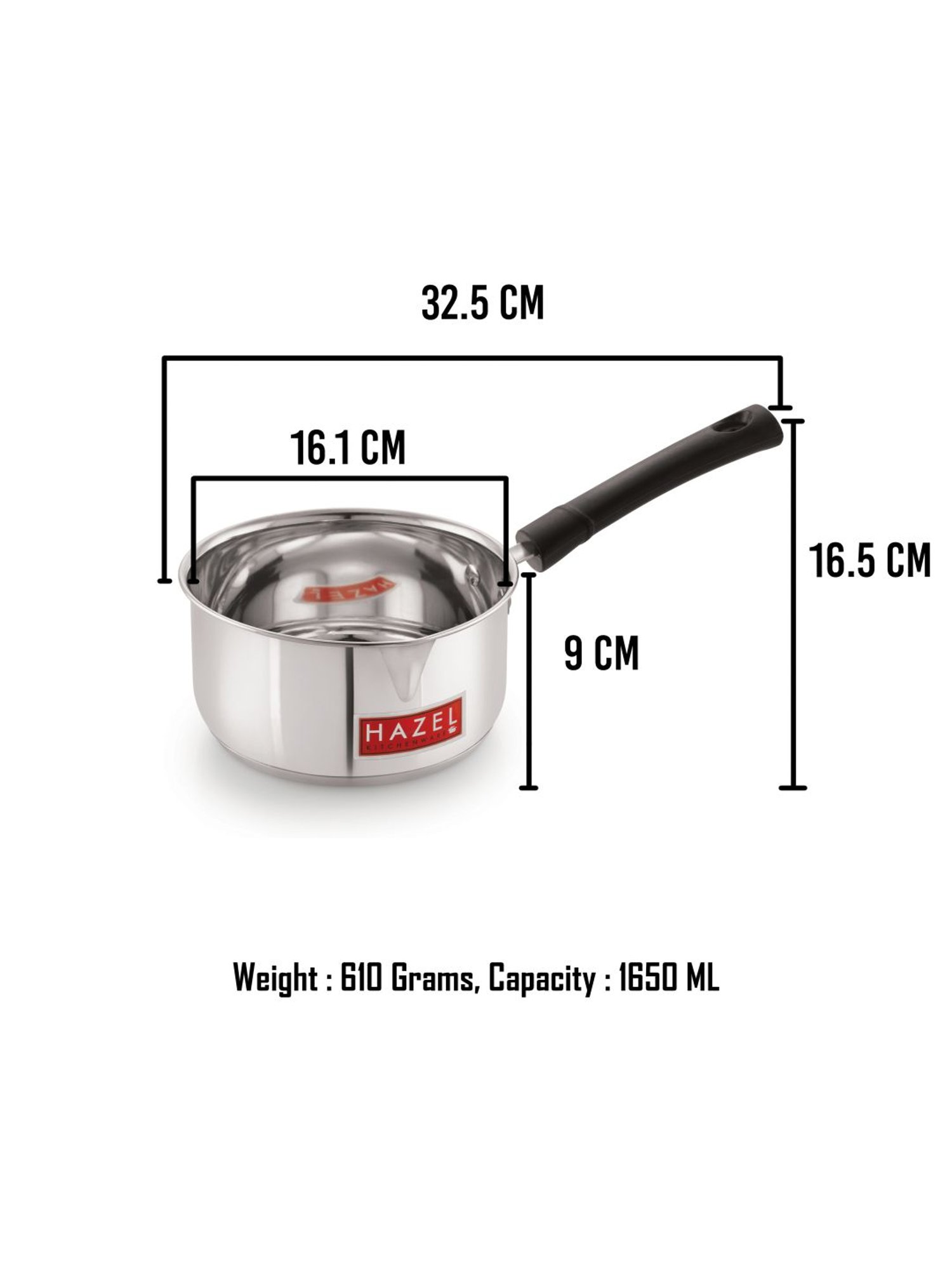 HAZEL Silver Induction Base Stainless Steel Saucepan With Handle (1650 ml)