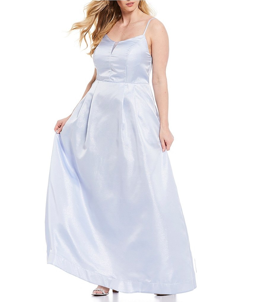 Teeze Me Plus Spaghetti Strap V-Neck Shimmer Ball Gown