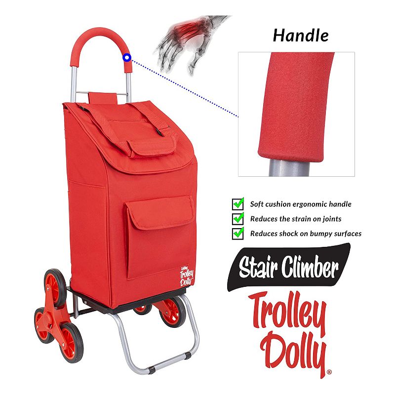 dbest products Stair Climber Foldable Collapsible Grocery Shopping Cart Utility Wagon Trolley Dolly with 6 Wheels, Red