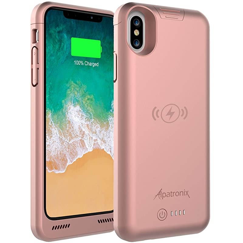 XsX Battery Case 4200mAh Slim Portable Protective Extended Charger Cover with Wireless Charging Compatible with Xs X 58 inch BXX Rose Gold