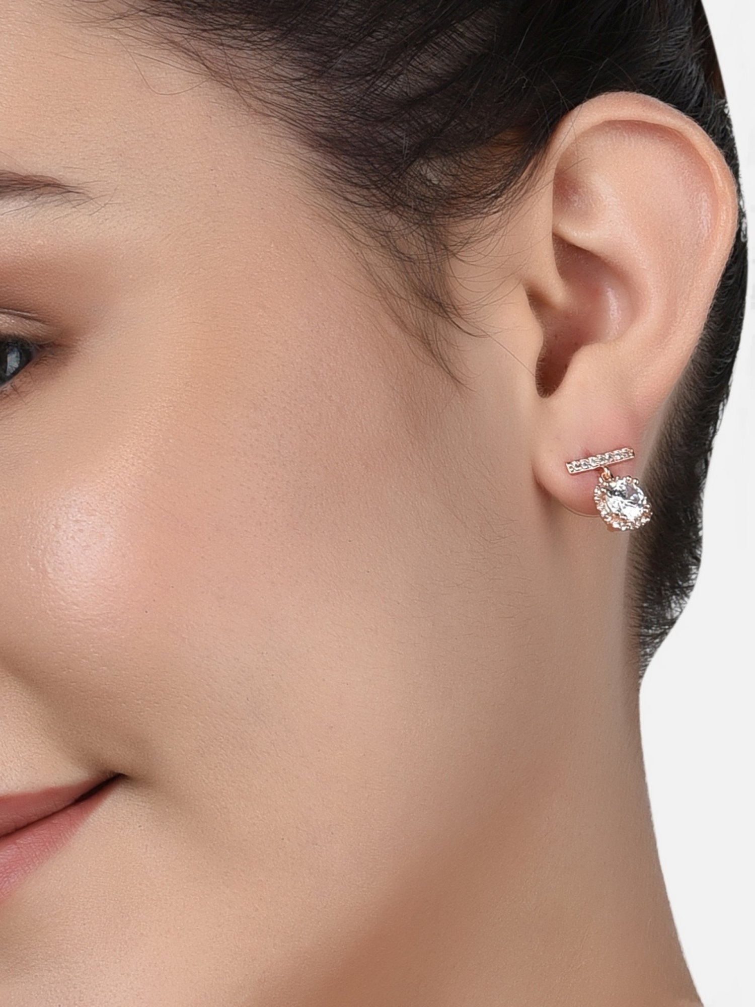 Zaveri Pearls Set of 2 Rose Gold Contemporary Cubic Zirconia Brass Drop & Stud Earrings - ZPFK11132