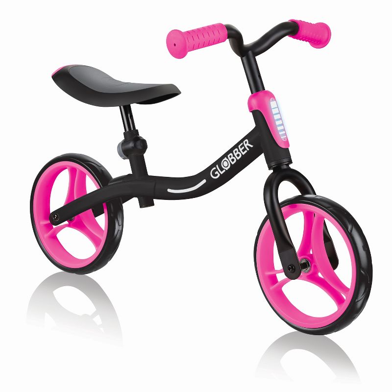 Globber GO BIKE Adjustable Balance Training Bicycle for Toddlers with No Pedals and Comfort Grips, Black and Pink