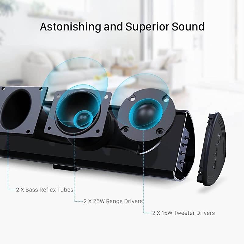 34Inch Sound bar Bestisan Soundbar Bluetooth 50 Wireless and Wired Home Theater Speaker DSP Bass Adjustable Optical Cable Included WorryFree 90Day Trial 2019 Upgraded