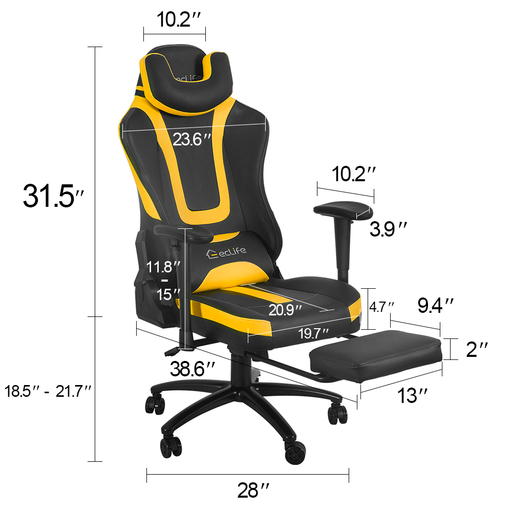Ergonomic Racing Gaming Chair LUCKWIND Racing Chair
Massage Gaming Chair Office Chair Height Adjustment Recliner Swivel Rocker With Adjustable Headrest Retractable Footrest And Massage Lumbar Pad