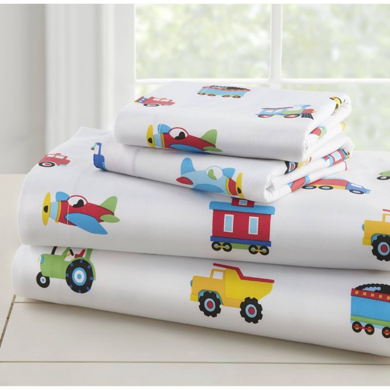 5pc Twin Trains with Planes and Trucks Cotton Bed in a Bag - WildKin