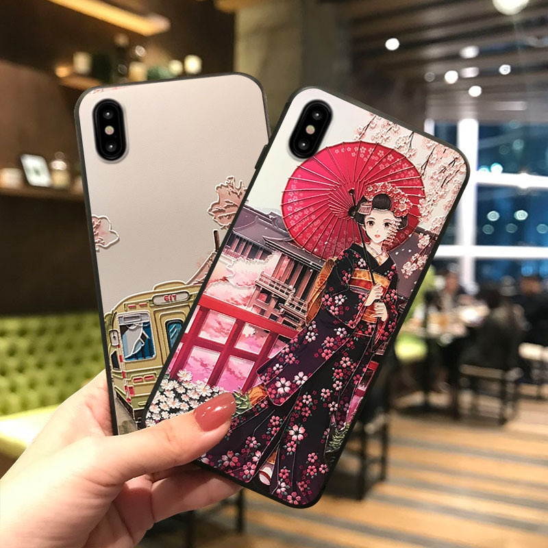 3D Flower and Cat Landscape Painted Embossed TPU Soft Protective Case Cover for iPhone X 6/6s iP 7/8 01/iPhone X