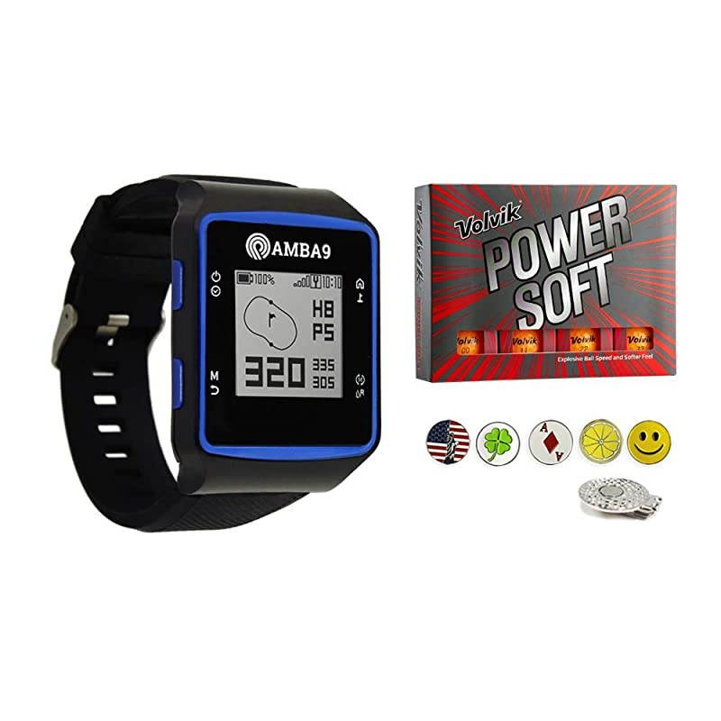 GPS Golf Watch Bundle with 1 Dozen Volvik Golf Balls 5 Ball Markers and 1 Magnetic Hat Clip Rangefinder with Preloaded Courses Step Tracking Distance to Hole Measurements and Par Info