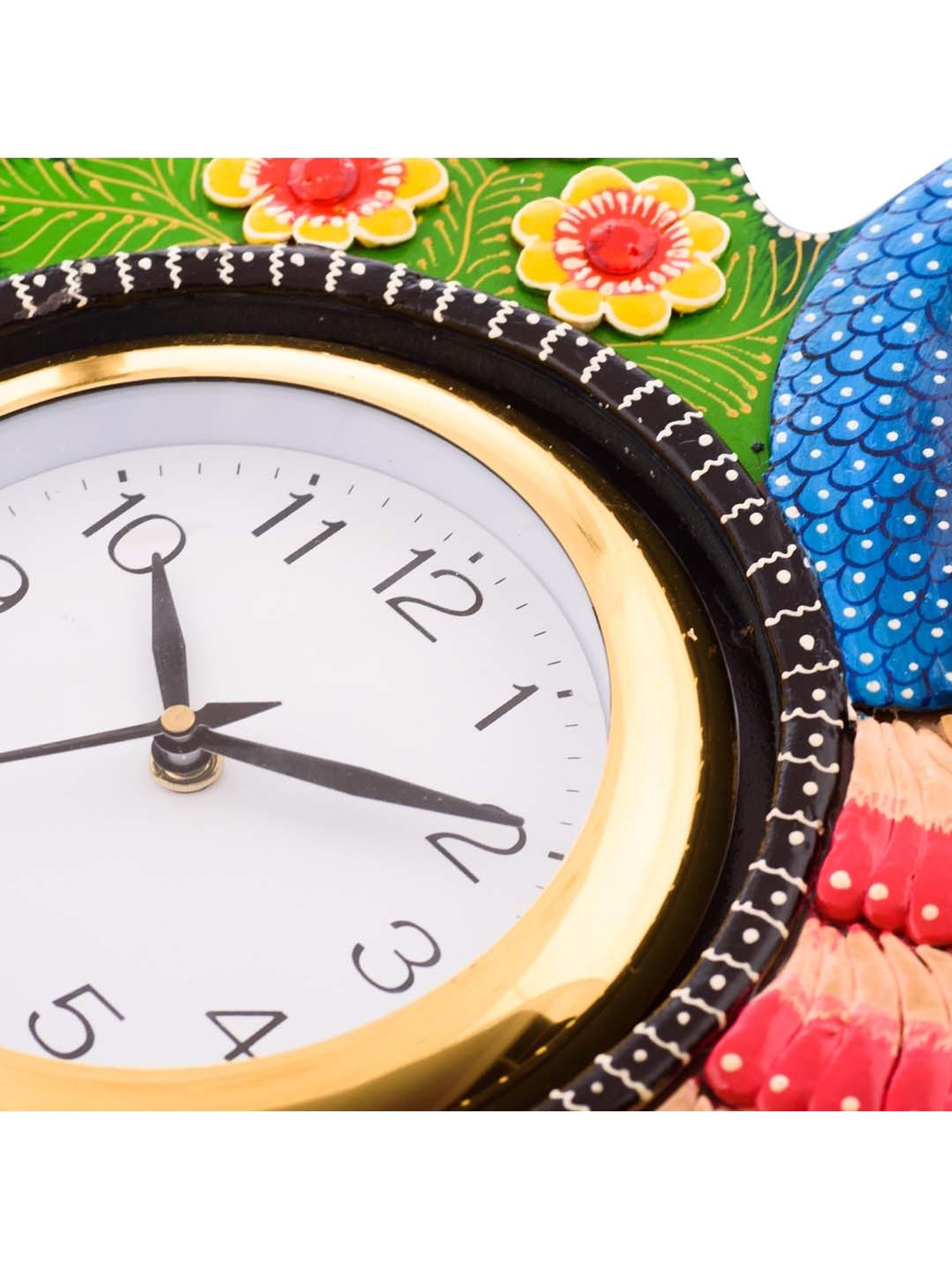 eCraftIndia Exotic and Stylish Colorful Peacock Wooden Handcrafted Wooden Wall Clock