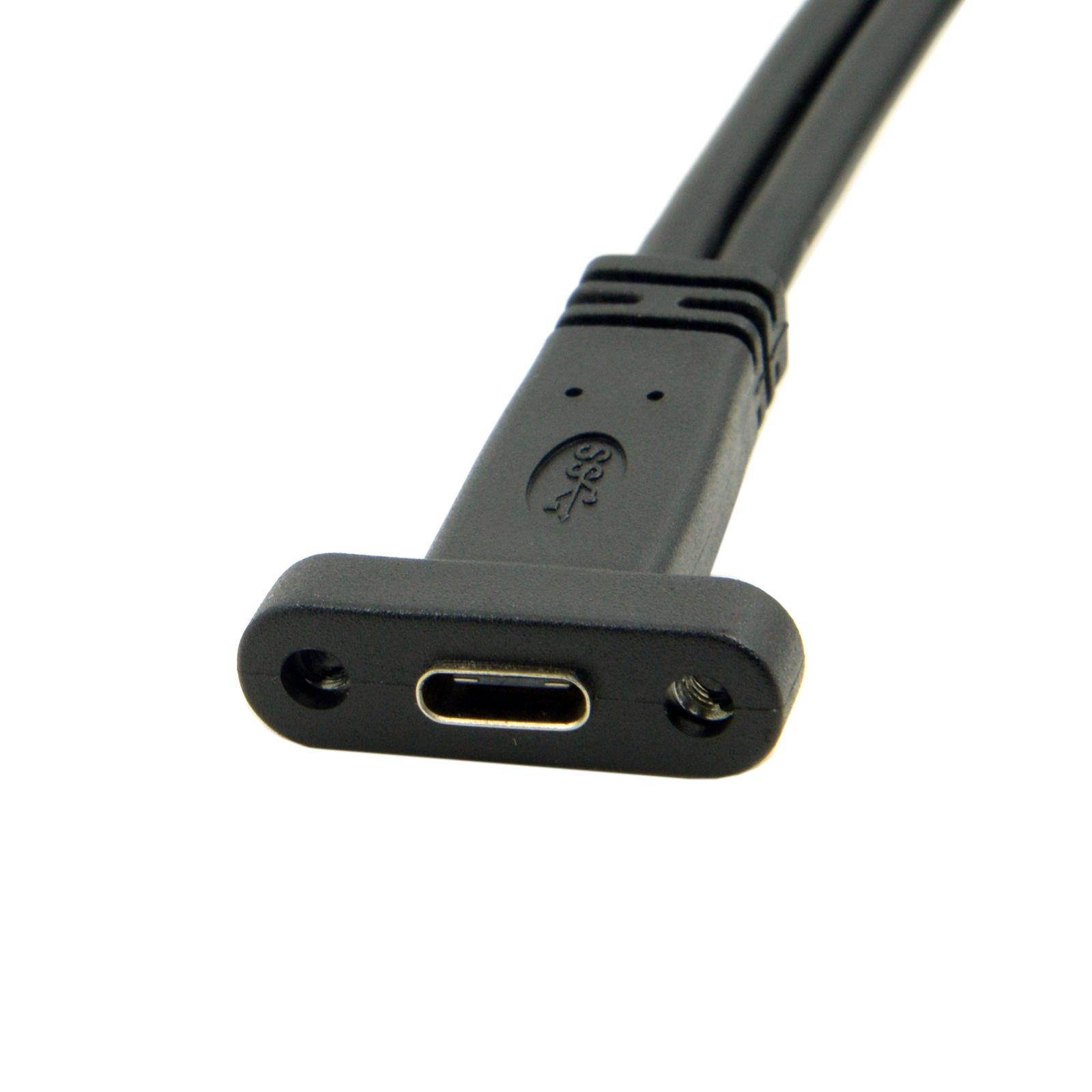 USB 3.0 Motherboard 19Pin Header Female to USB 3.1 Type-C USB-C Female Data Cable with Panel Mount Screw Hole Black 0.4m