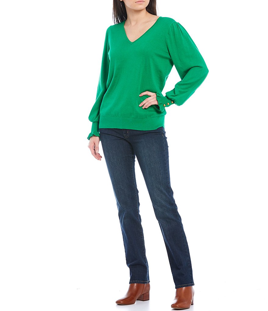 J.McLaughlin Jamey Crew Neck Button Trim Raglan Sleeve Sweater