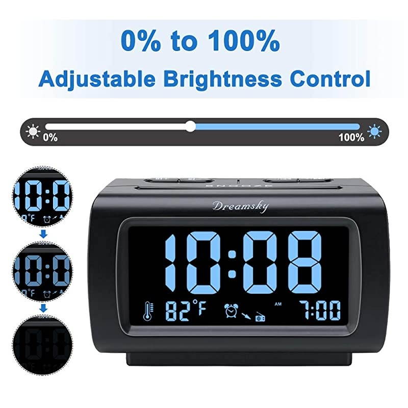 Decent Alarm Clock Radio with FM Radio USB Port for Charging 12 Inch Blue Digit Display with Dimmer Temperature Display Snooze Adjustable Alarm Volume Sleep Timer