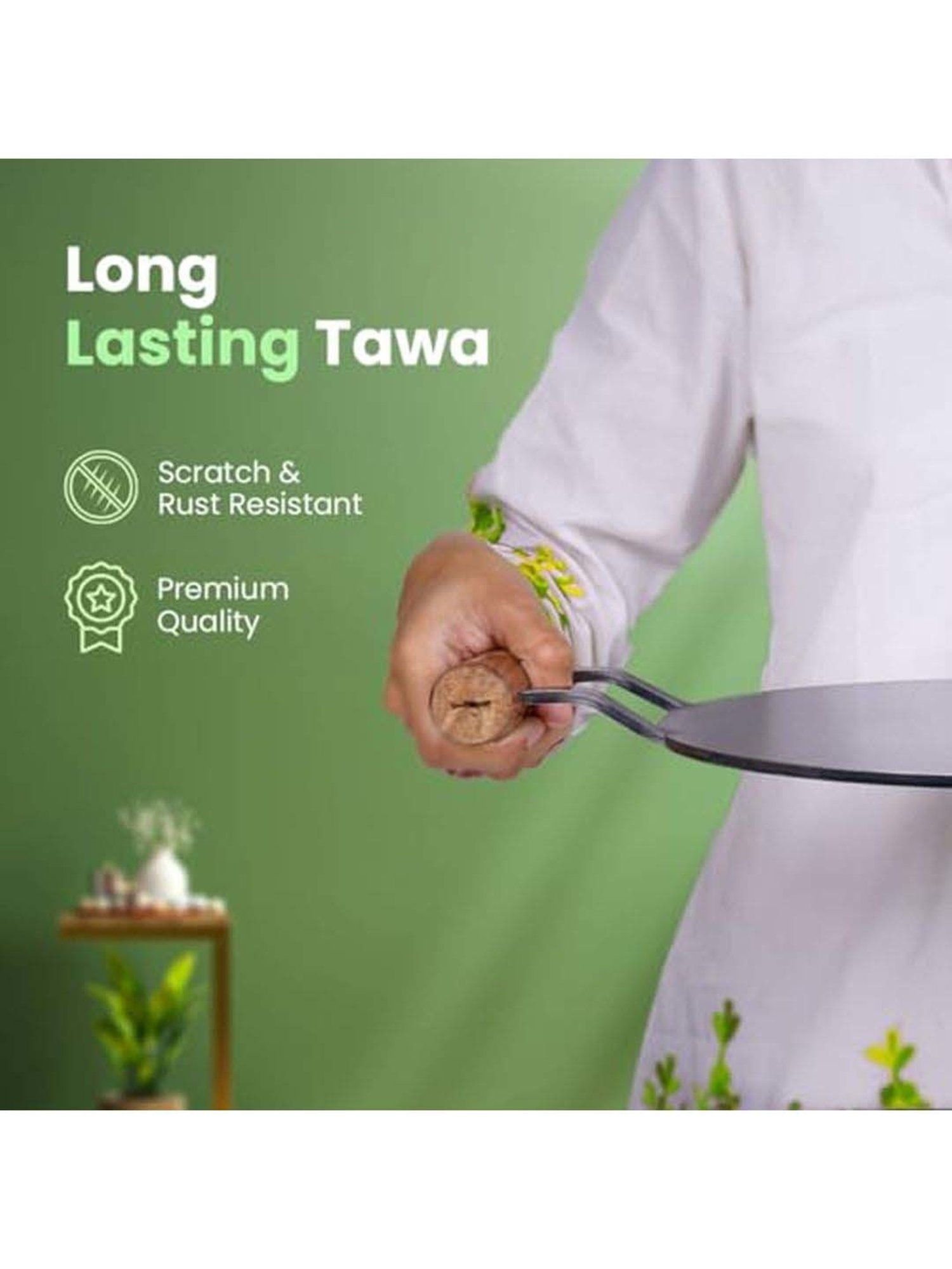 The Indus Valley Black Iron Induction Friendly 30.4cm Round Tawa With Wooden Handle