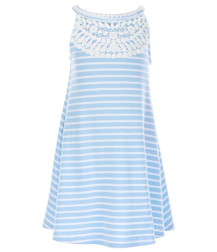 Rare Editions Little Girls 2T-6X Short-Sleeve Shrug & Lace-Yoke Striped Shift Dress Set