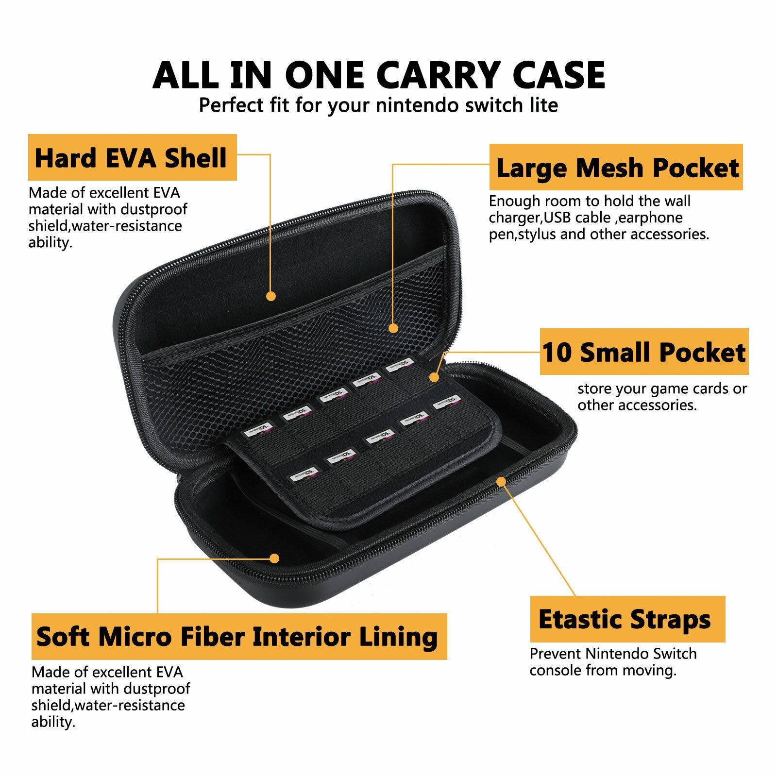 14 in 1 Carrying Case Bag+Glass Film+Earphone Set Kit for  Switch Lite