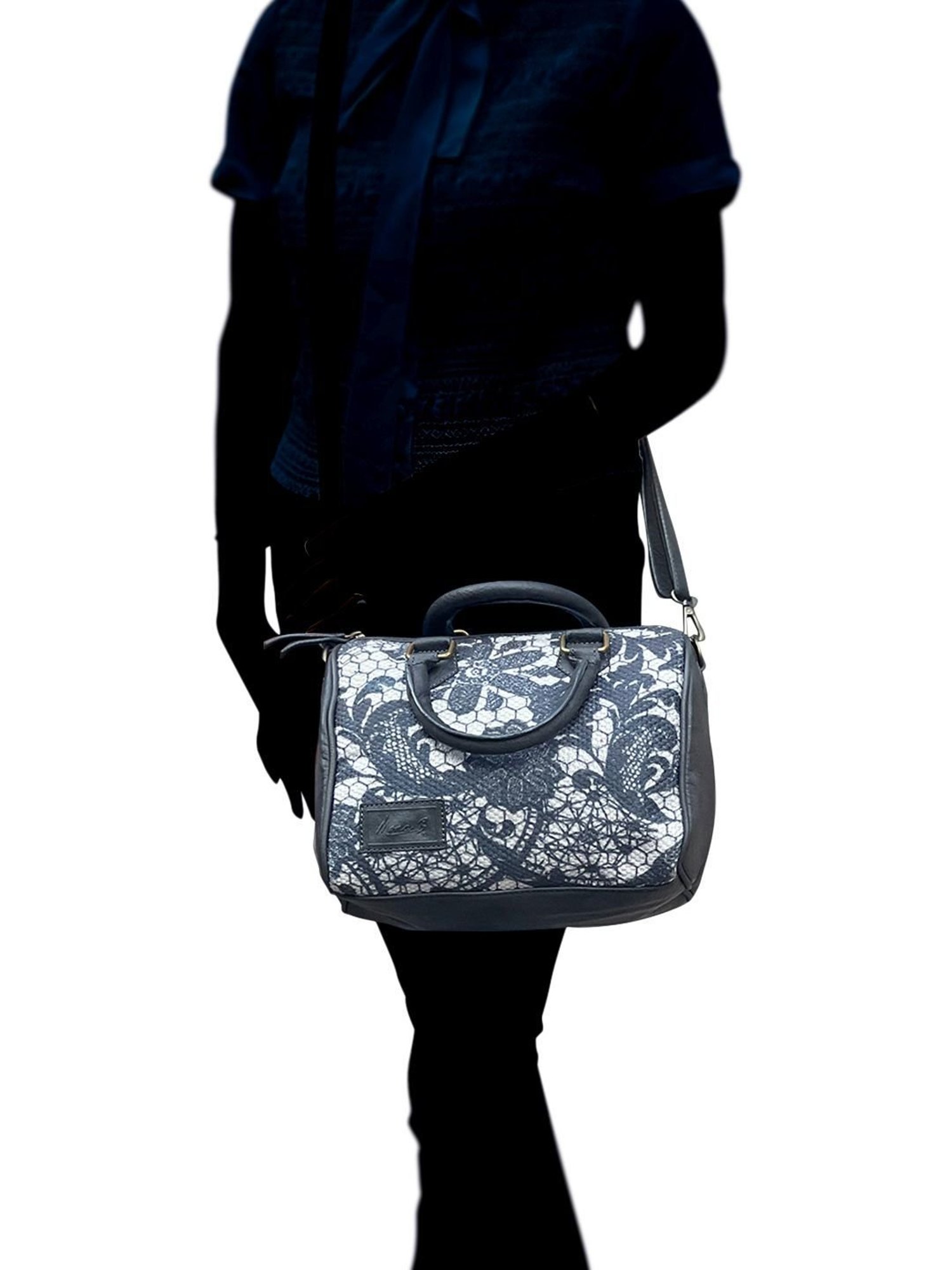 Mona B Grey Printed Medium Handbag