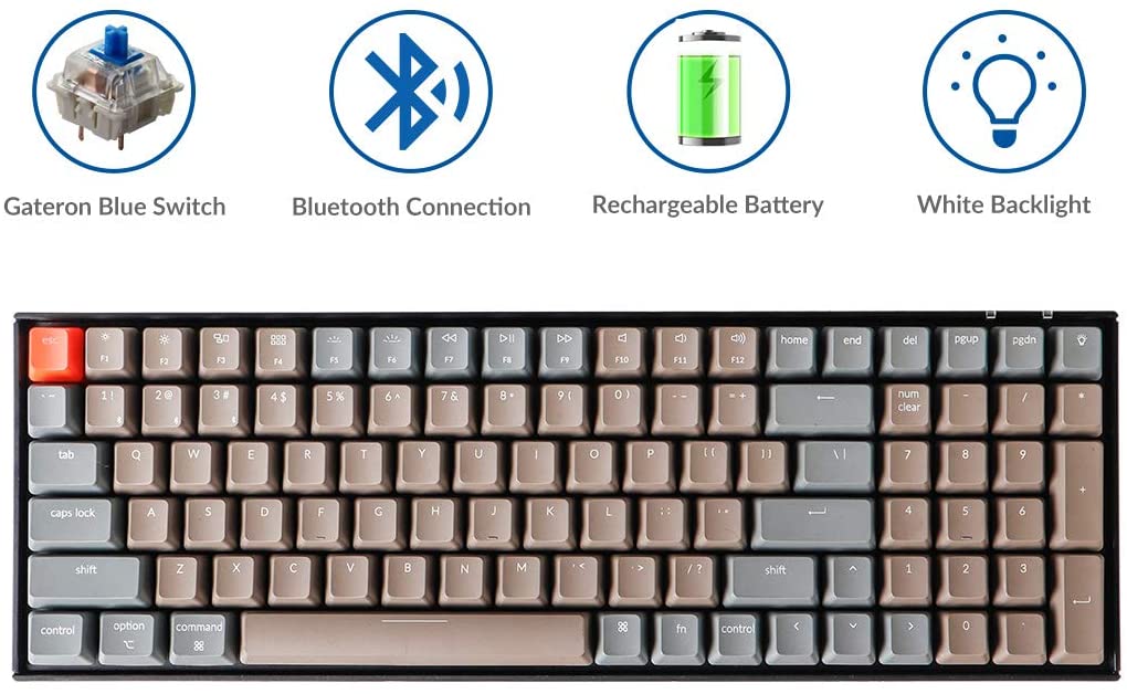 Keychron K4 Wireless Bluetooth/USB Wired Gaming Mechanical Keyboard, Compact 100 Keys RGB LED Backlit Gateron Red Switch N-Key Rollover, Aluminum Frame for Mac Windows