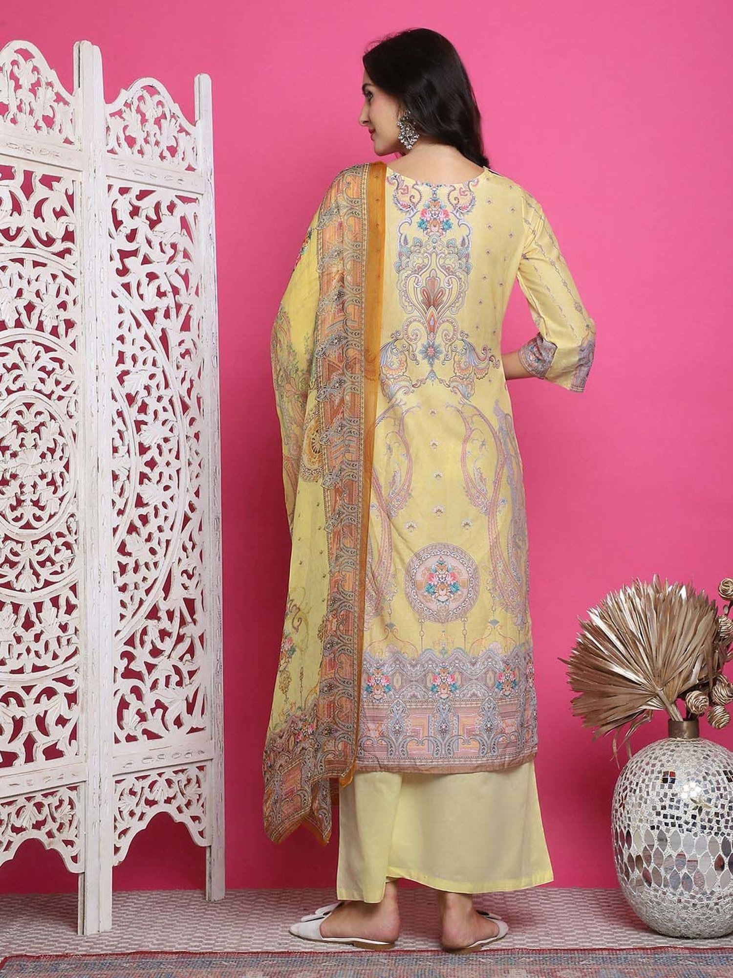Stylee LIFESTYLE Yellow Printed Unstitched Dress Material