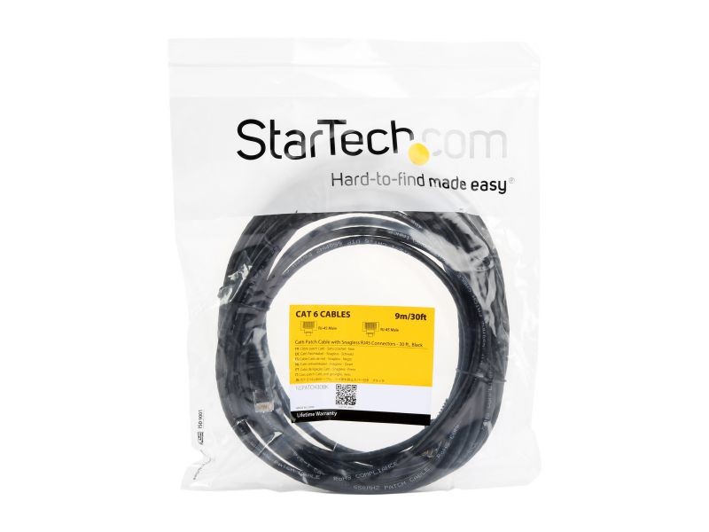 StarTech.com N6PATCH30BK Cat6 Patch Cable &ndash; 30 ft &ndash; Black Ethernet Cable &ndash; Snagless RJ45 Cable &ndash; Ethernet Cord &ndash; Cat 6 Cable &ndash; 30ft