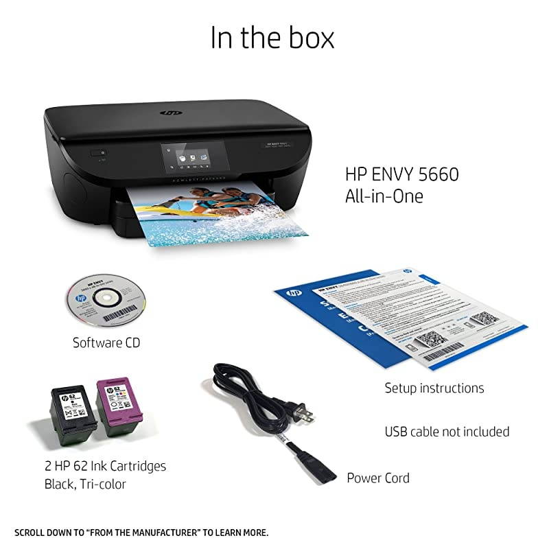 Envy 5660 Wireless All-in-One Photo Printer with Mobile Printing,  Instant Ink or  Dash replenishment ready (F8B04A)
