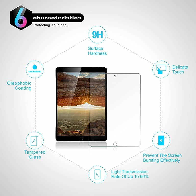 2 Pack] ipad 6th generation screen protector/iPad Pro 9.7 Screen Protector,  Tempered Glass Screen Protector - Apple Pencil Compatible/High Definition/Scratch Resistant