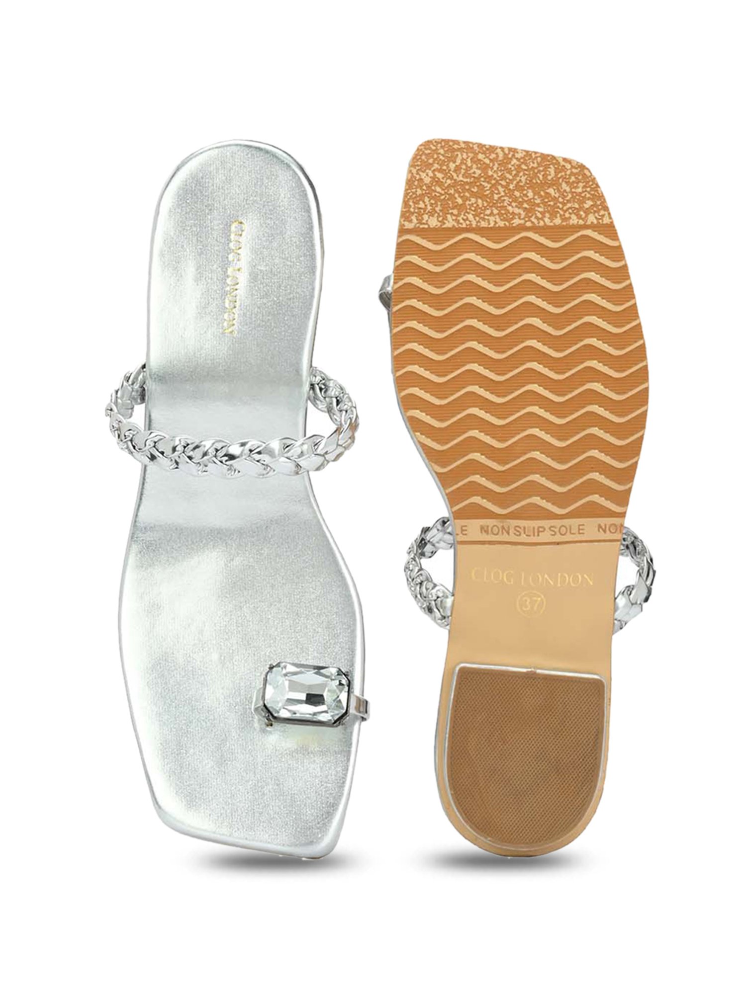 Clog London Women's Silver Toe Ring Sandals