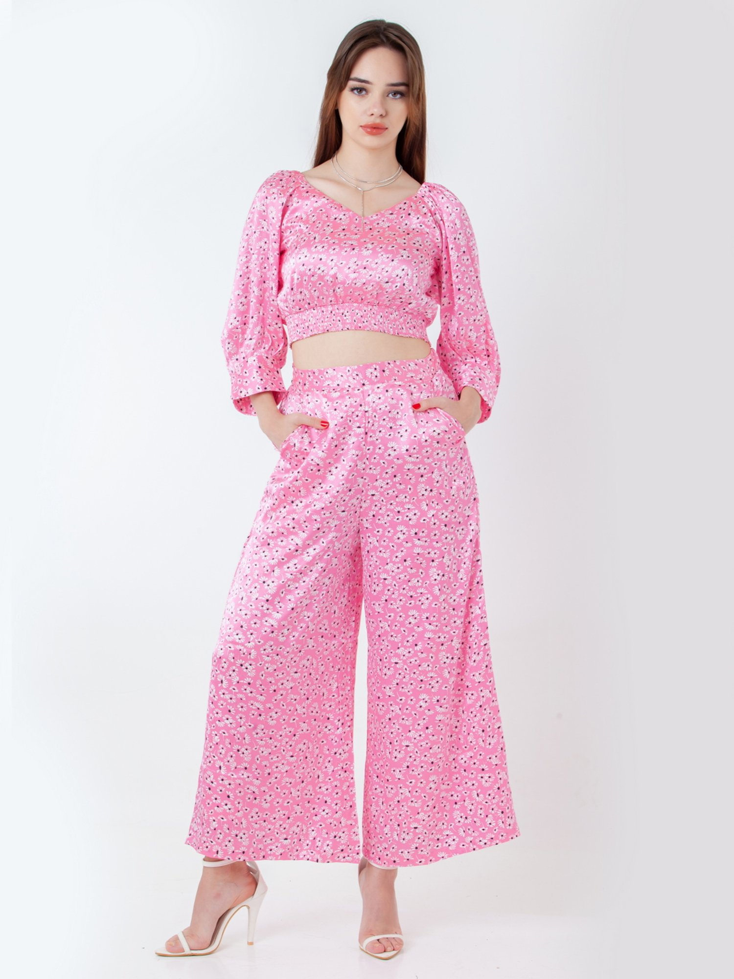 Zink London Pink Printed Crop Top