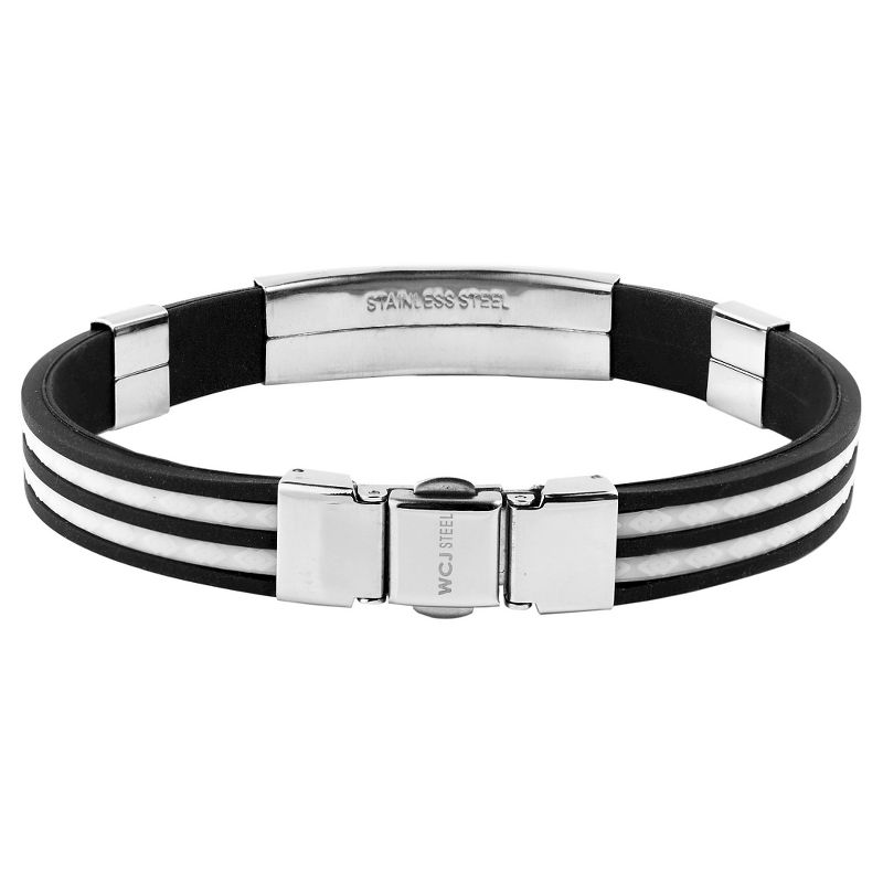 Men's West Coast Jewelry Stainless Steel ID with Striped Rubber Bracelet