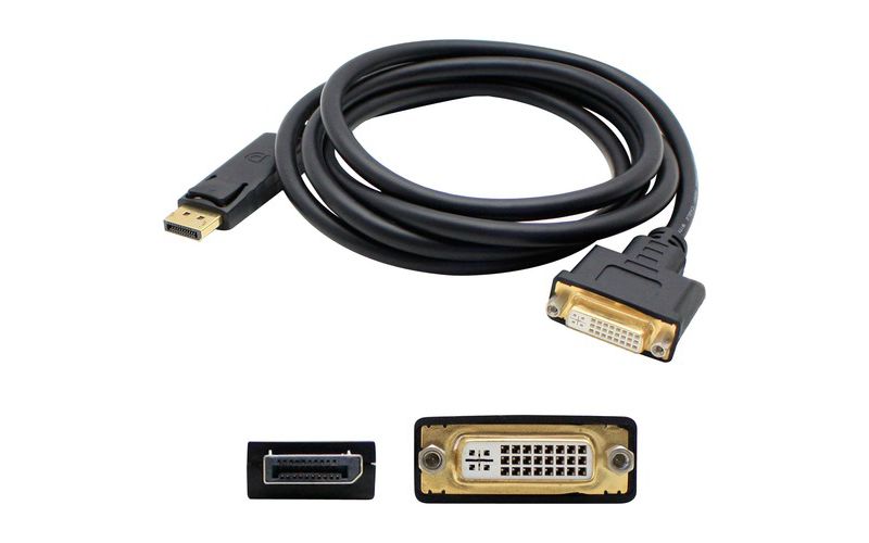 AddOn 5-Pack of 8in DisplayPort Male to DVI-I Female Black Active Adapter Cables - 100% compatible and guaranteed to work