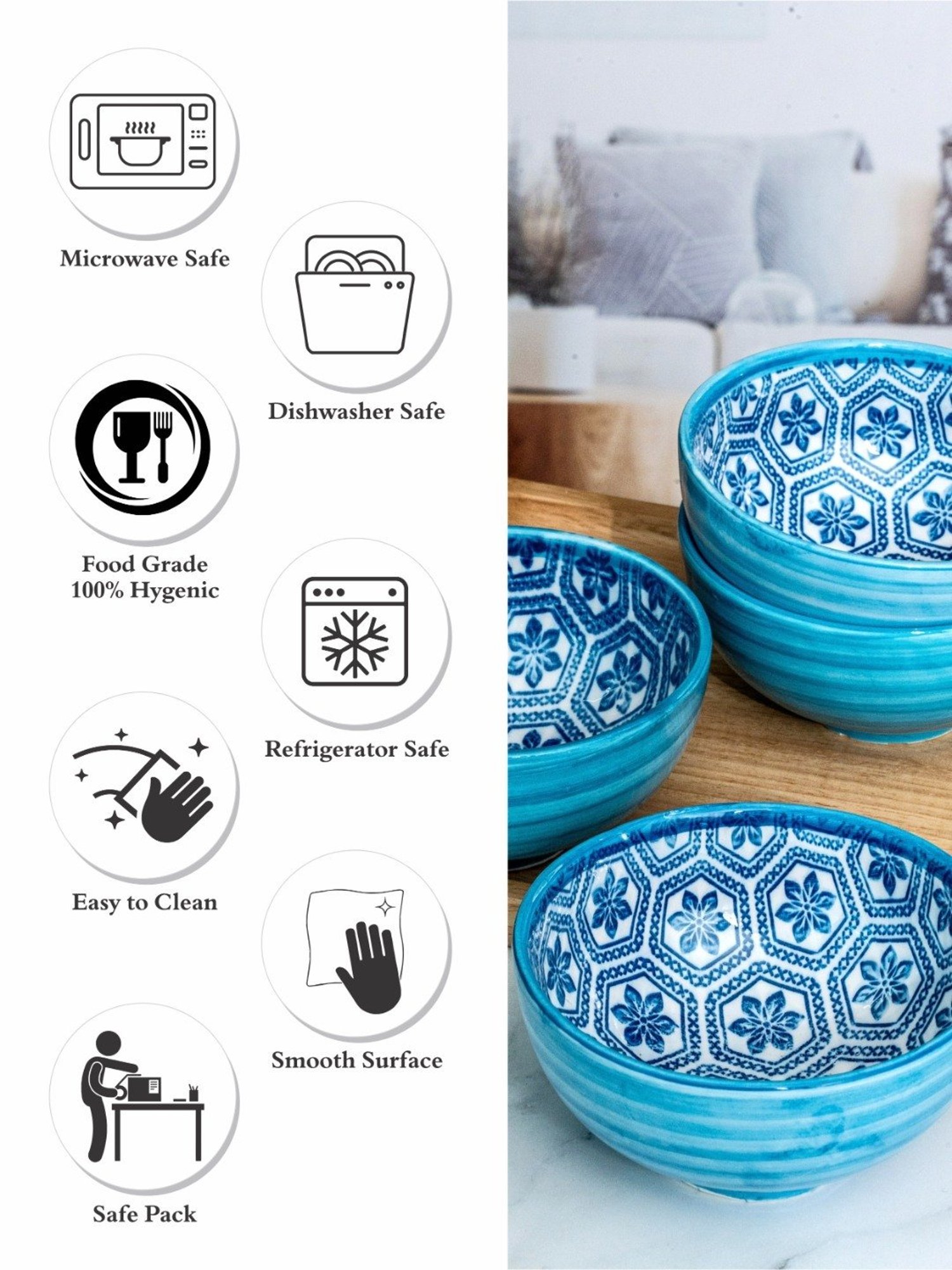 ROXX Blue Porcelain Alora Bowl - Set of 4