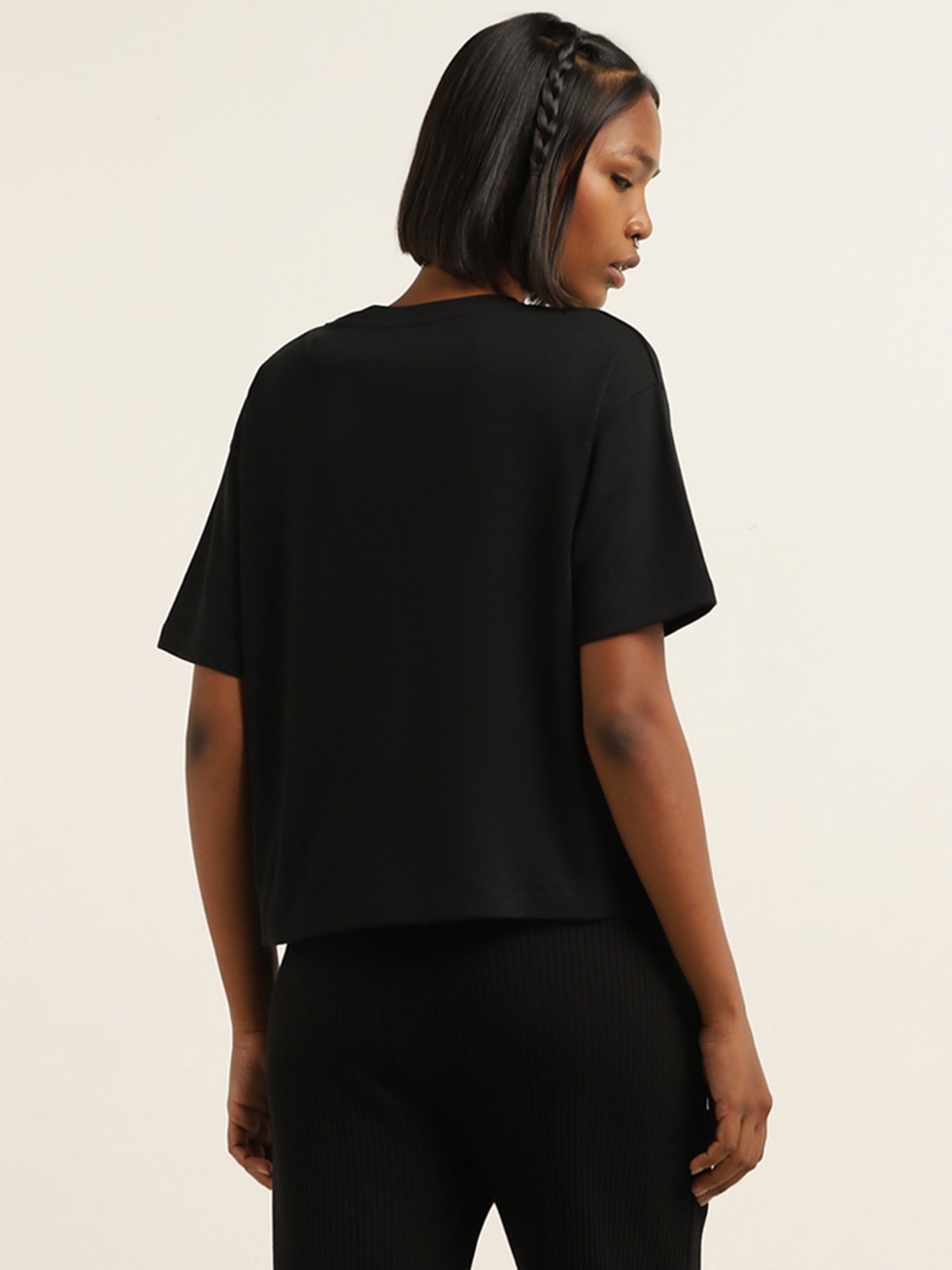 Studiofit by Westside Black Typographic Print Cotton T-Shirt