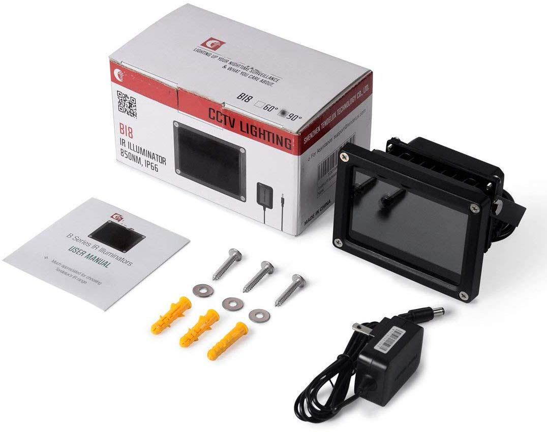 120ft IR Illuminator | BI8 Compact and Powerful 90 Infrared Light for CCTV Security Camera wPower Adapter