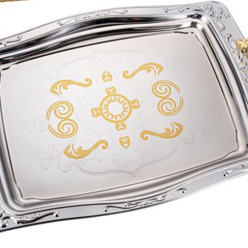 Alpine Cuisine Elegant 2 Piece Serving Tray Set with Gold Plated Bottom, Carrying Handles, and Food Safe Silkscreen for Entertaining, Silver