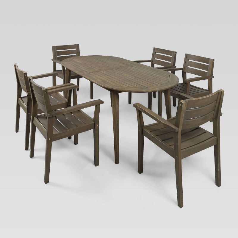 Stamford 7pc Acacia Wood Dining Set - Gray - Christopher Knight Home