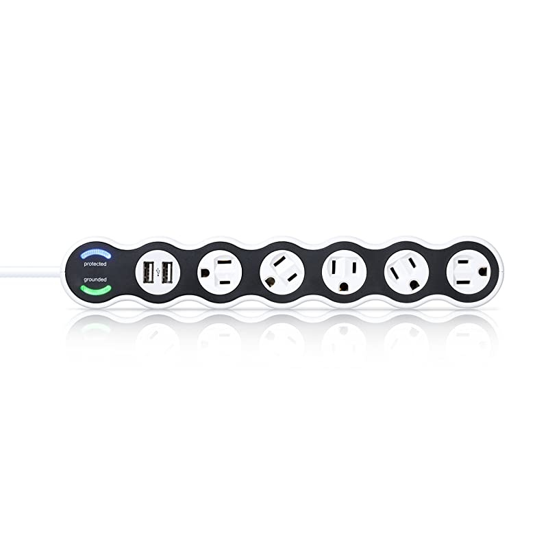 36052 White Surge Protector 5Outlet + 2 USB + 4 ft Cord