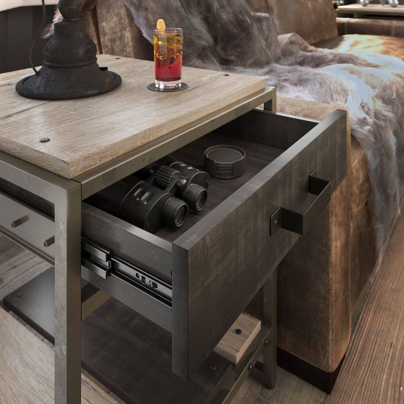 Refinery End Table with Drawer Rustic Gray/Charred Wood - Bush Furniture