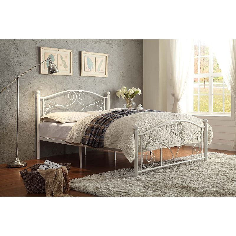 Homelegance Full Size Pallina Metal Platform Bed Frame and Storage Space Below with Headboard and Footboard, White