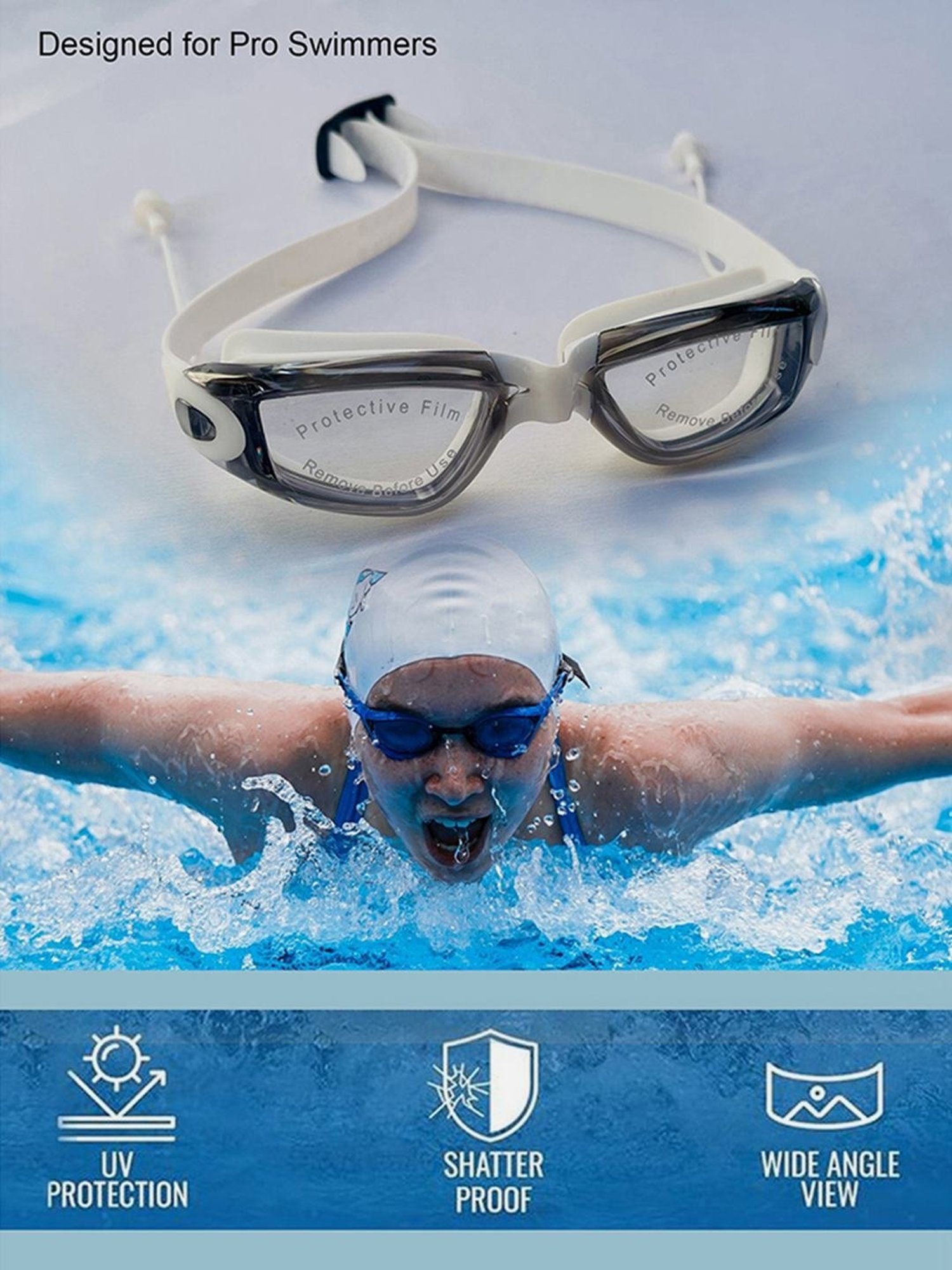 Little Surprise Box X Factor UV Protected Unisex Swimming Goggles with attached Ear Plugs (Grey)